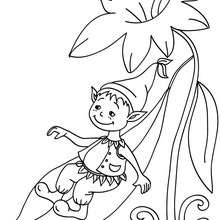 Dibujo para colorear : un elfo resbalando en una hoja