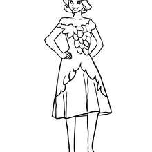 Dibujo para colorear : una hada con un vestido vegetal