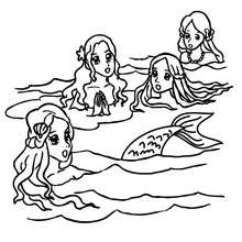 Dibujo para colorear grupo de sirenas nadando - Dibujos para Colorear y Pintar - Dibujos para colorear de FANTASIA - Dibujos SIRENAS para colorear - Dibujos de SIRENAS para imprimir