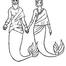 Dibujo para colorear : Rey Tritón con su esposa sirena