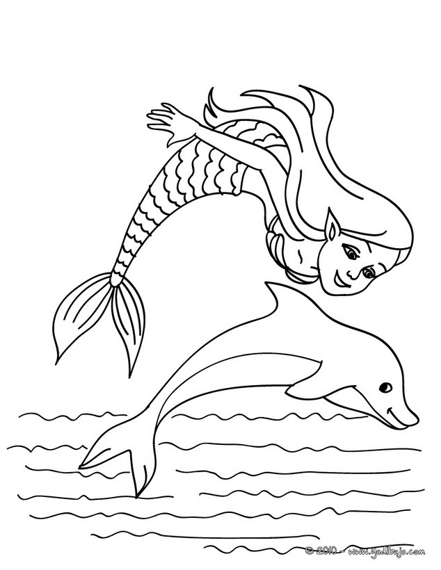 Dibujos para colorear una sirena y un delfin 