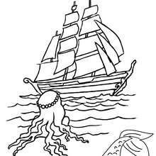 Dibujo para colorear : una sirena y un barco