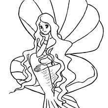 Dibujo para colorear : deuna sirena sentada en una concha