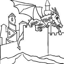 Dibujo para colorear : dragon aterrizado en un castillo