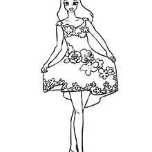 Dibujo para colorear : hada con falda de flores