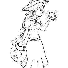 Dibujo de una bruja con su bola de cristal para colorear halloween - Dibujos para Colorear y Pintar - Dibujos para colorear FIESTAS - Dibujos para colorear HALLOWEEN - Dibujos de BRUJAS para colorear - Dibujo BRUJAS HALLOWEEN para colorear