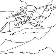 Dibujo para colorear : un dragonero volando con su dragon
