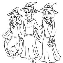 Dibujo de 3 jovenes brujas para colorear halloween - Dibujos para Colorear y Pintar - Dibujos para colorear FIESTAS - Dibujos para colorear HALLOWEEN - Dibujos de BRUJAS para colorear - Dibujos para colorear ONLINE BRUJAS