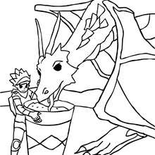 Dibujo para colorear : un dragonero que da de comer a su dragon