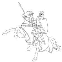 Dibujo para colorear : un caballero y su caballo