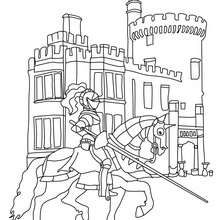 Dibujo para colorear : un caballero en armadura a caballo
