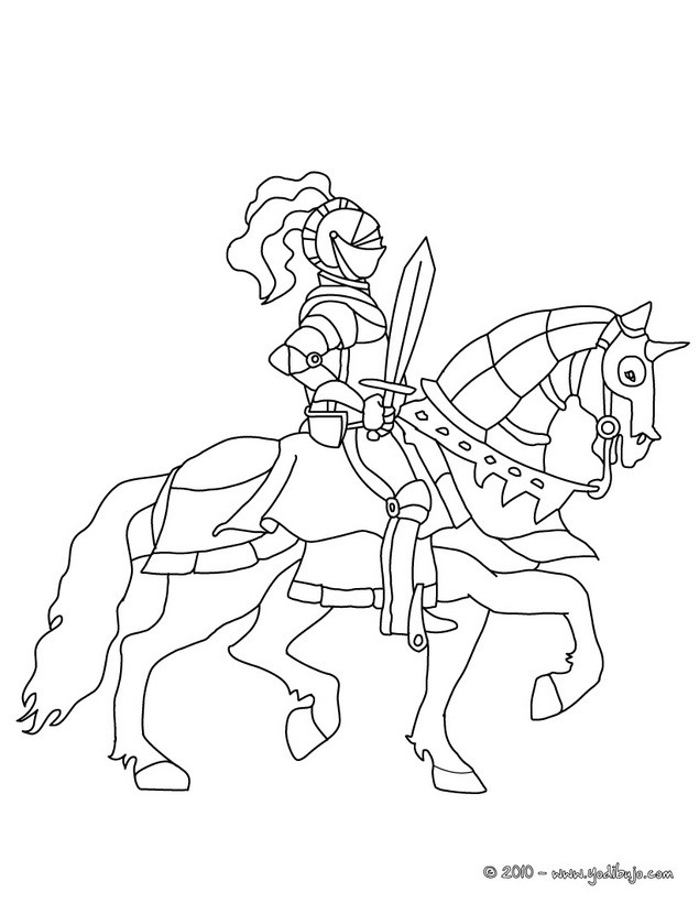 Dibujos para colorear un caballero montando a caballo 