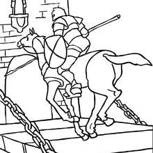 Dibujo para colorear : un caballero a caballo llegando a galope