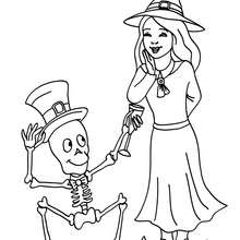 Dibujo de una bruja con un esqueleto de halloween para colorear - Dibujos para Colorear y Pintar - Dibujos para colorear FIESTAS - Dibujos para colorear HALLOWEEN - Dibujos de BRUJAS para colorear - Dibujos de BRUJAS FEAS para colorear