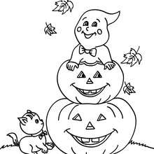 Dibujos para colorear calabazas y gato negro de halloween 