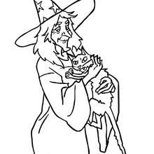 Dibujo de una bruja con su gato malefico para colorear halloween - Dibujos para Colorear y Pintar - Dibujos para colorear FIESTAS - Dibujos para colorear HALLOWEEN - Dibujos de BRUJAS para colorear - Dibujos de BRUJAS FEAS para colorear