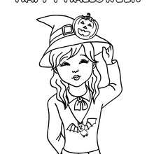 Dibujo para colorear : bruja feliz happy halloween