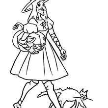 Dibujo de una bruja con su gato y calabaza de halloween para colorear - Dibujos para Colorear y Pintar - Dibujos para colorear FIESTAS - Dibujos para colorear HALLOWEEN - Dibujos de BRUJAS para colorear - Dibujos para colorear ONLINE BRUJAS