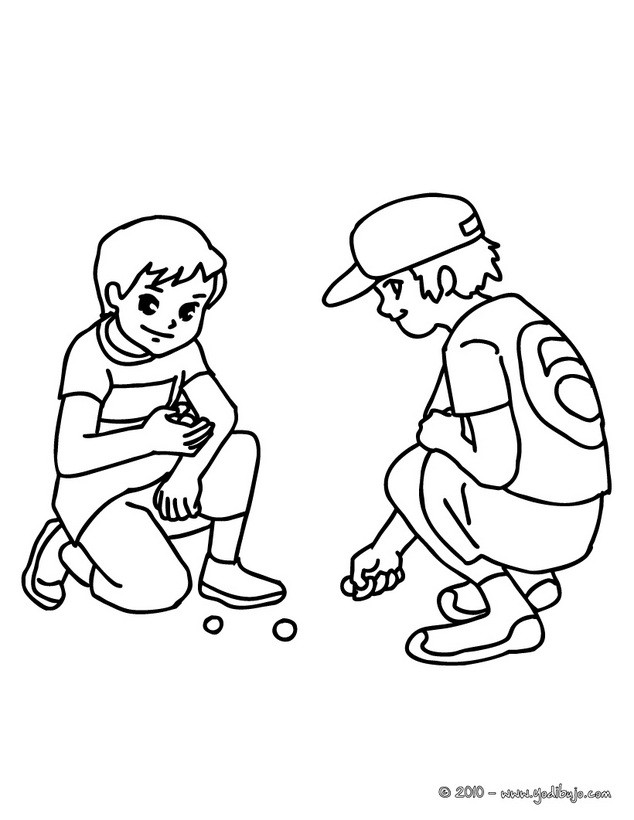 Dibujos para colorear niños jugando a las canicas 