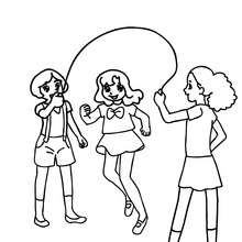 Dibujo para colorear : niñas saltando a la cuerda