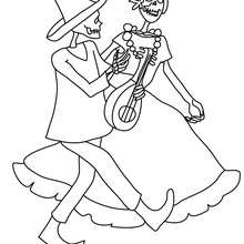 Dibujo para colorear : catrina y un esqueleto bailando