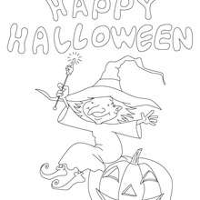 Dibujo para colorear : cartel bruja  happy halloween