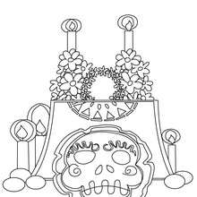 Dibujo para colorear : altar con calavera del dia de los muertos