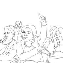 Dibujo para colorear : una alumna levantando la mano