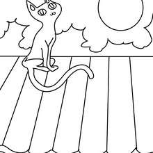 Dibujo para colorear : un gato negro en un techo