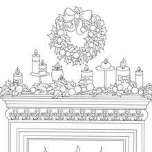 Dibujo para colorear chimenea decorada con velas y corona de acebo para navidad - Dibujos para Colorear y Pintar - Dibujos para colorear FIESTAS - Dibujos para colorear de NAVIDAD - Dibujos de CHIMENEA DE NAVIDAD para colorear