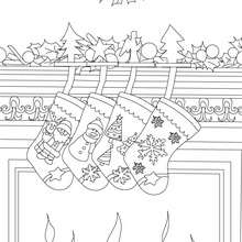 Dibujo para colorear : chimenea decorada con hermosas calcetines de navidad