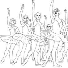 Dibujo para colorear : cuerpo de Ballet formado por bailarinas