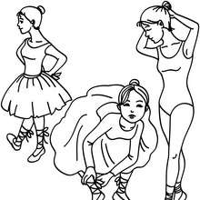 Dibujo para colorear : bailarinas preparandose para la clase de ballet