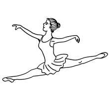 Dibujo para colorear : una bailarina haciendo un grand jete en la clase de ballet