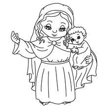 Dibujo de Maria con el niño Jesus para colorear - Dibujos para Colorear y Pintar - Dibujos para colorear FIESTAS - Dibujos para colorear de NAVIDAD - Dibujos para colorear de NAVIDAD NACIMIENTO - Dibujos de VIRGEN MARIA para colorear