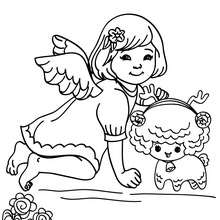 Angel navideño para colorear con su mascota - Dibujos para Colorear y Pintar - Dibujos para colorear FIESTAS - Dibujos para colorear de NAVIDAD - Dibujos de ANGELES NAVIDAD para colorear