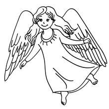 Dibujo para colorear : un angel de Navidad con grandes alas