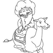 Dibujo para colorear : el rey mago MELCHOR con su camello