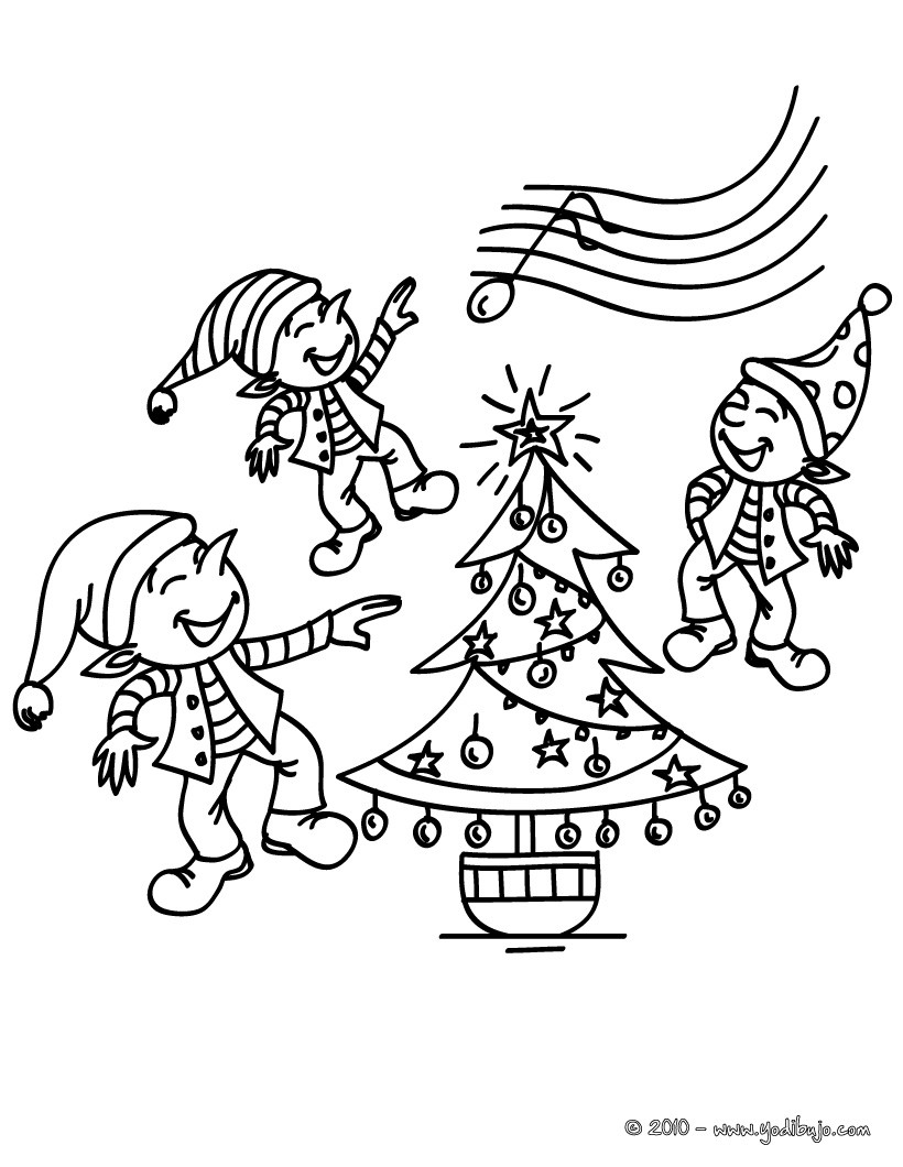 Dibujos para colorear un grupo de duendes de navidad 