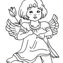 Colorear un angel de navidad de rodillas - Dibujos para Colorear y Pintar - Dibujos para colorear FIESTAS - Dibujos para colorear de NAVIDAD - Dibujos de ANGELES NAVIDAD para colorear