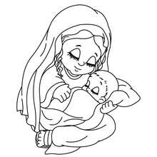 Dibujo para colorear : la virgen maria con su bebe el niño jesus