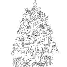 Dibujo para colorear : el arbol de navidad con regalos