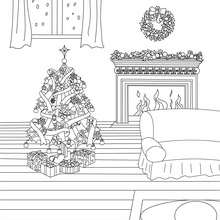 Dibujo para colorear : una chimenea de navidad