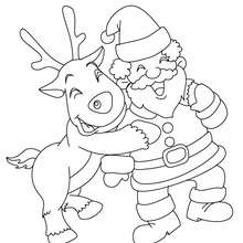 Dibujo para colorear : Santa Claus con el reno Rodolfo