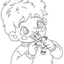 Dibujo para colorear : niño comiendo galletas de jengibre