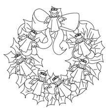 Dibujo para colorear : corona de navidad con angeles