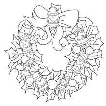 Dibujo para colorear : corona de navidad con snata claus