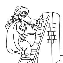 Dibujo para colorear : Papa Noel en una escala