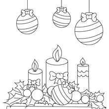 Dibujo para colorear : velas y bolas de navidad