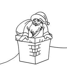 Dibujo para colorear : Papa Noel distribuyendo sus regalos navideños